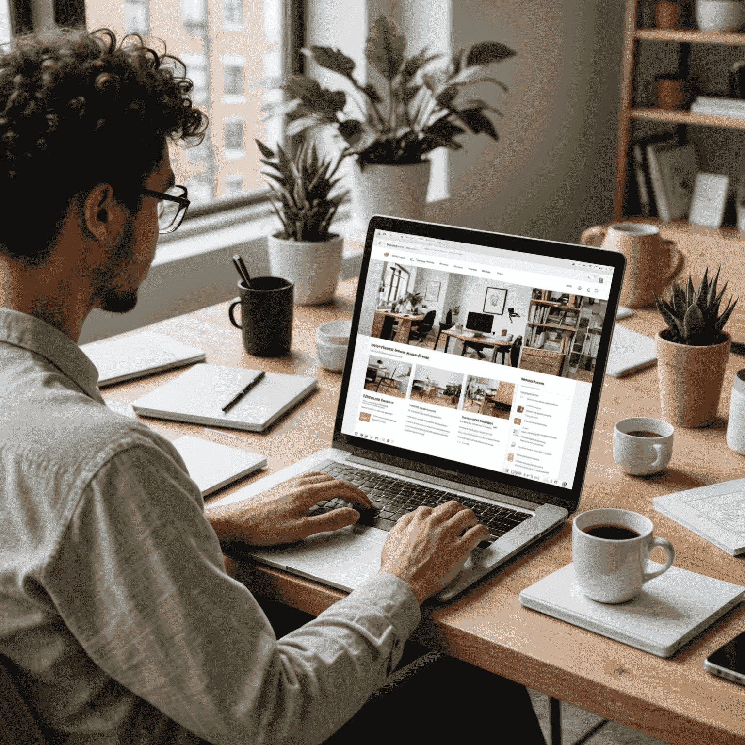 A person using Notion on a laptop, surrounded by productivity tools and a calm, organized workspace